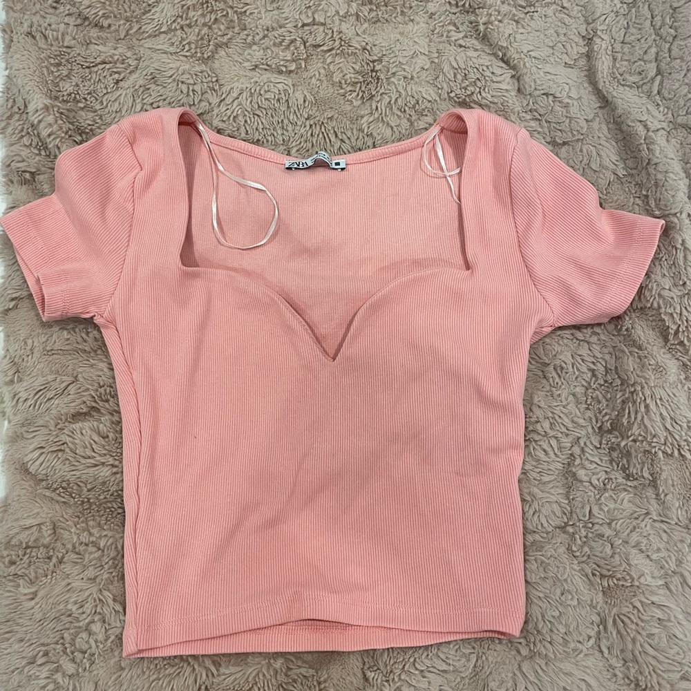 Zara Pink Fitted Cut Out Blouse